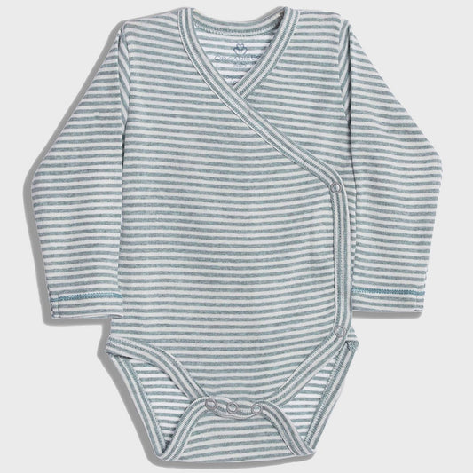 Bio Baby Wickelbody Langarm Aqua Gestreift – Kimono Body – Detailansicht 2