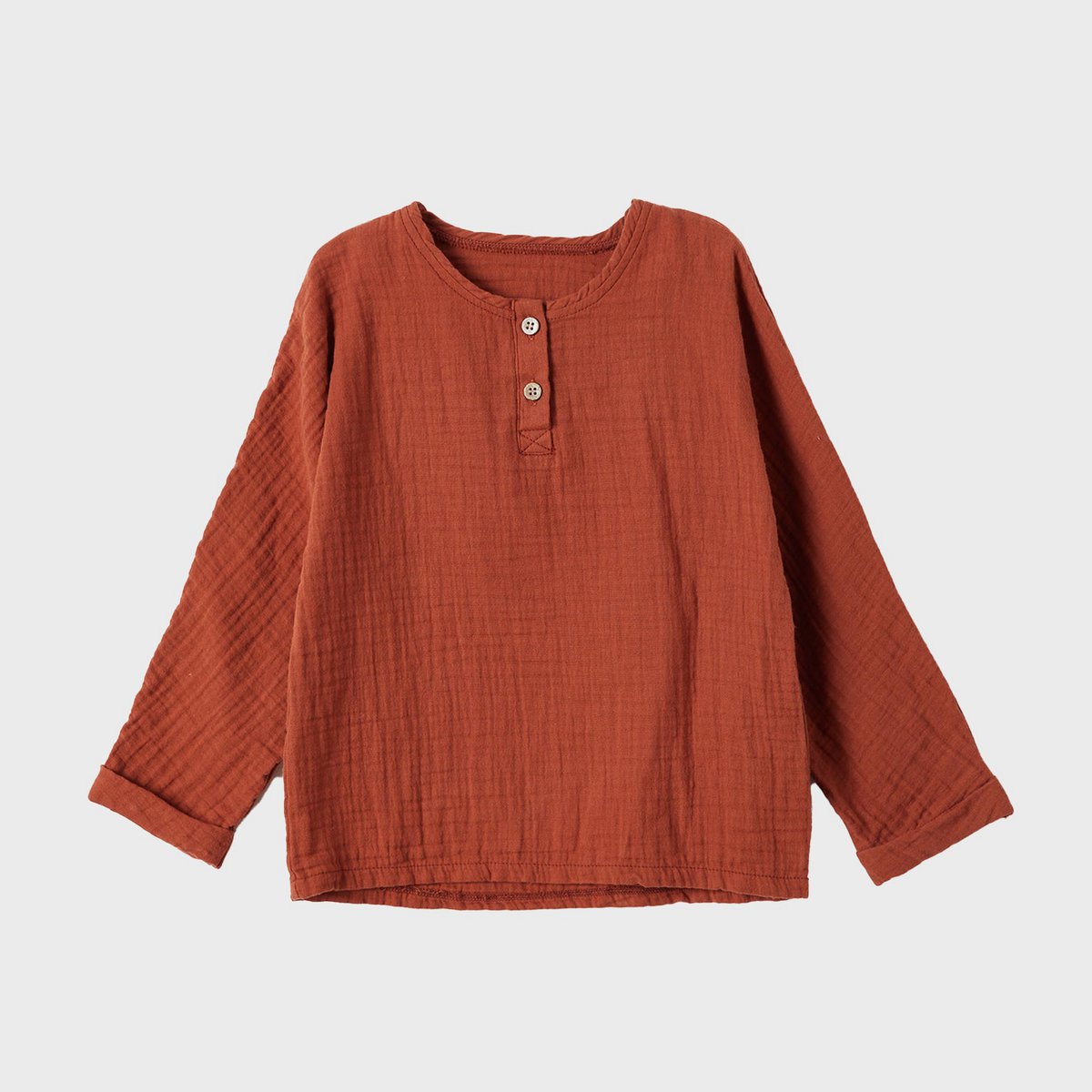 Weiches, rostfarbenes Bio Musselin Langarmshirt für Baby & Kleinkind aus Bio-Baumwolle.