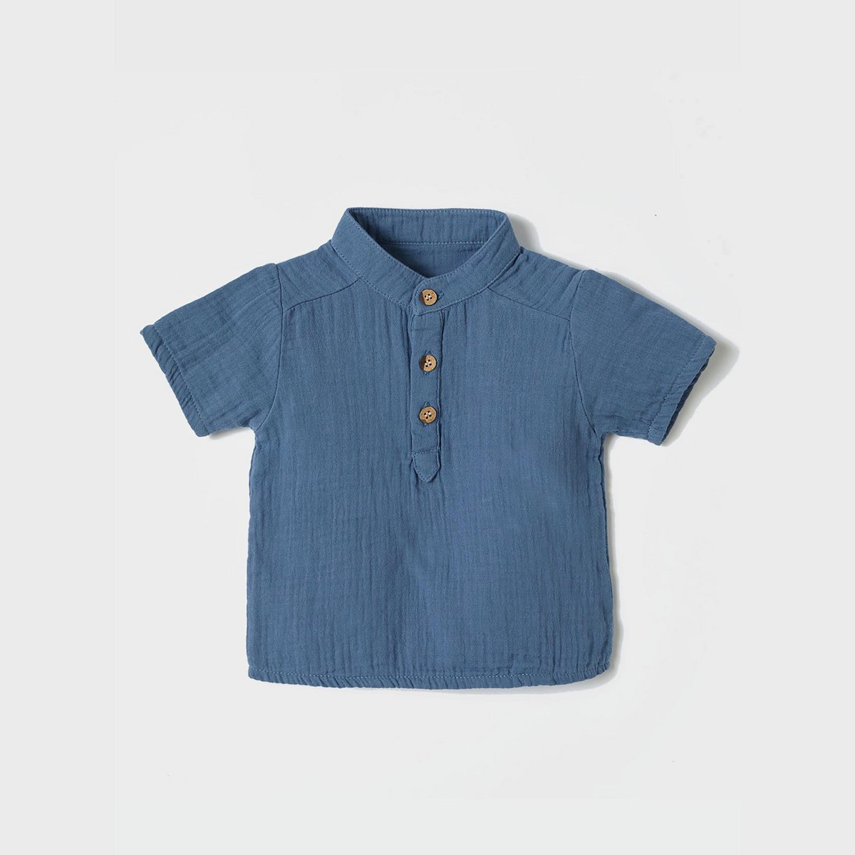 Weiches Bio-Musselin Kurzarm-Shirt für Kinder in Indigo, 100% Bio-Baumwolle.