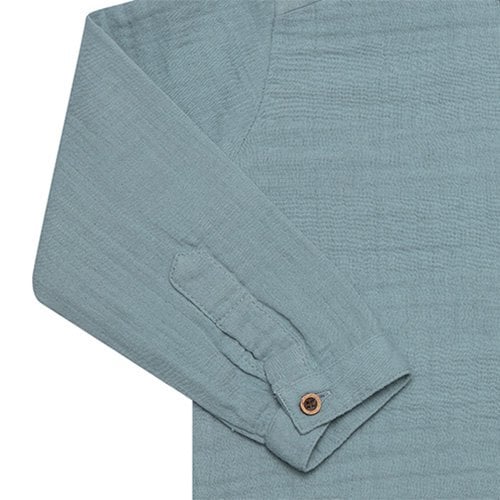 Bio Musselin Langarmhemd Jungen Aqua – Detailansicht 3