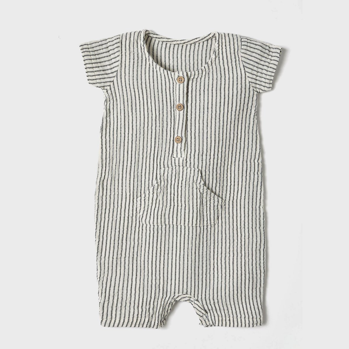 Bio Musselin Kurzarm Strampler in Grau für Babys.