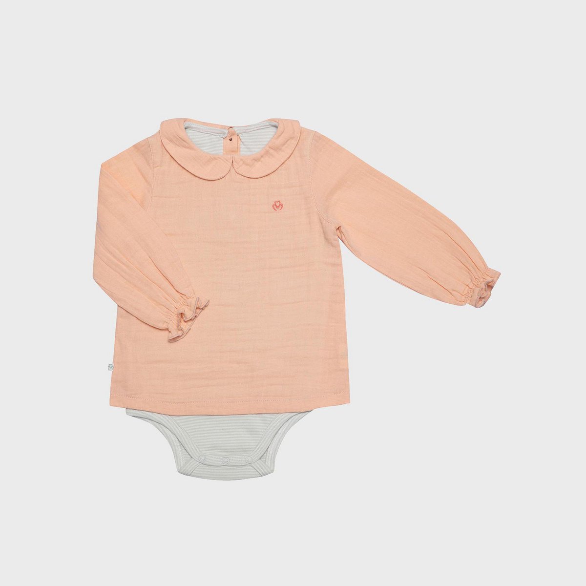 Mädchen Bio-Musselin Body Bluse mit Peter Pan Kragen Lachsfarben – Detailansicht 4