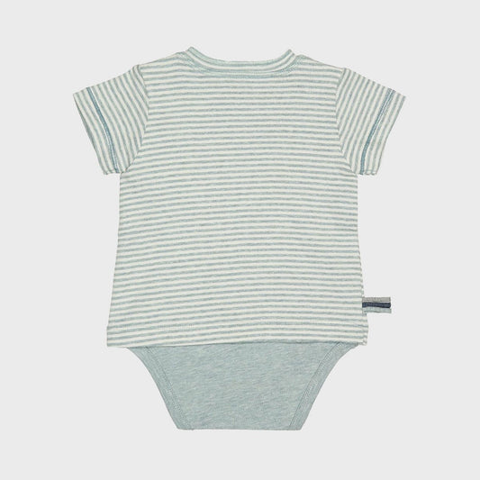 Bio Baby Kurzarm T-Shirt Body Aqua Gestreift – Druckknöpfe – Detailansicht 2