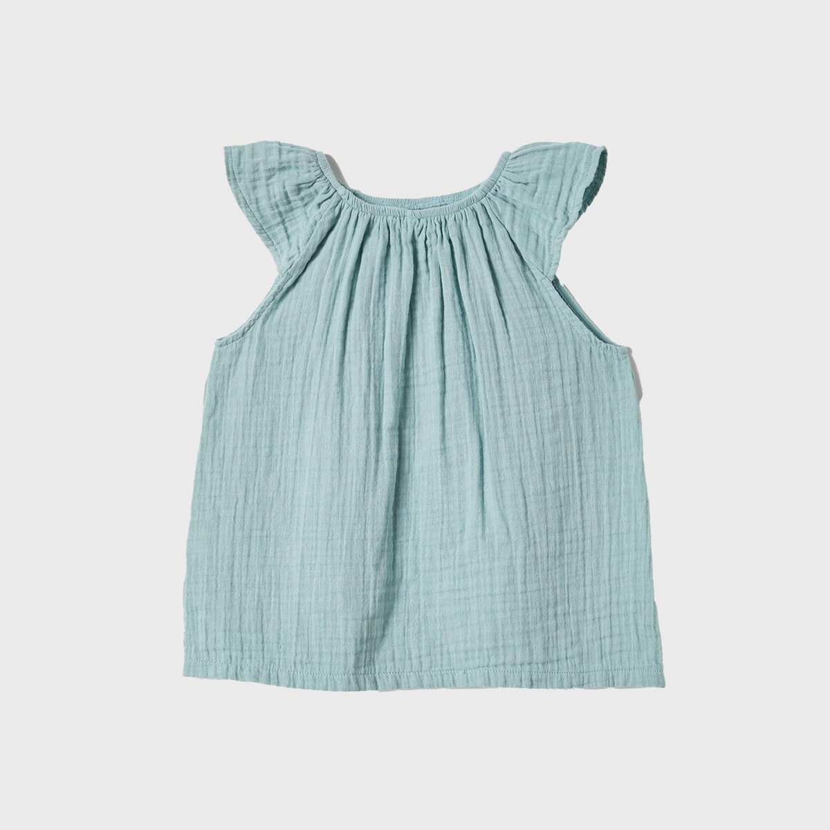 Bio-Musselin Kinderbluse Aqua mit Rüschen – 100% Bio-Baumwolle – Detailansicht 3