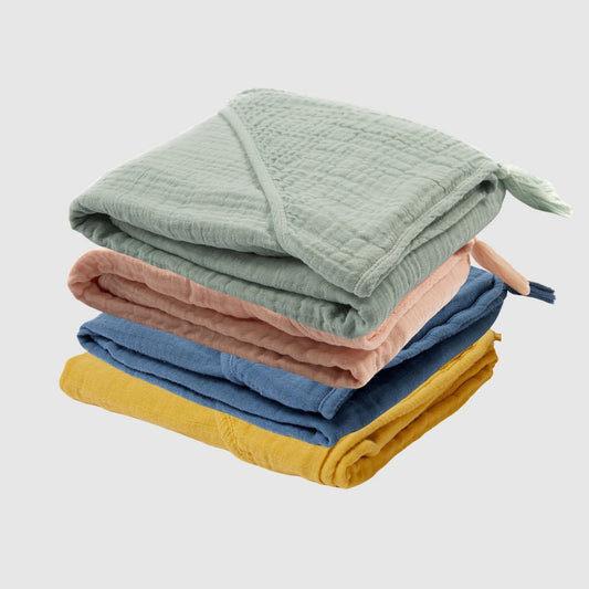 Weiches Bio Musselin Baby Badetuch mit Kapuze Lachs 80x80cm – Detailansicht 2
