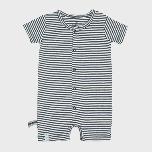 Bio Baby Strampler Indigo Gestreift – Einteiler aus Bio-Baumwolle – Detailansicht 2