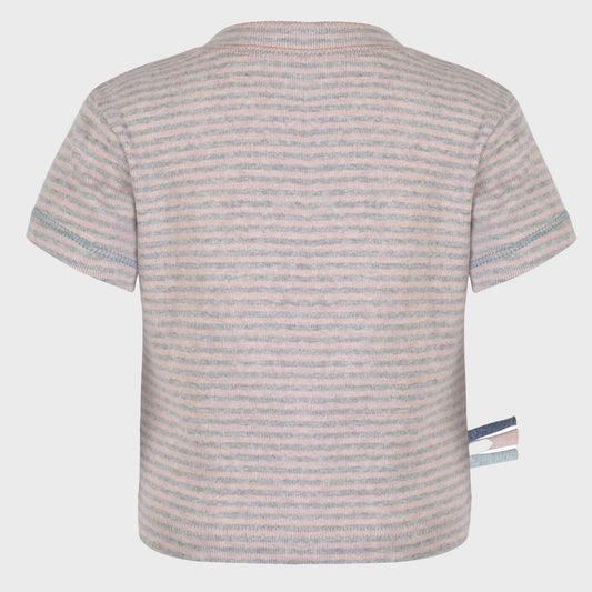 Bio Baby & Kinder Kurzarm T-Shirt Rosa Gestreift – Rippstrick – Detailansicht 2