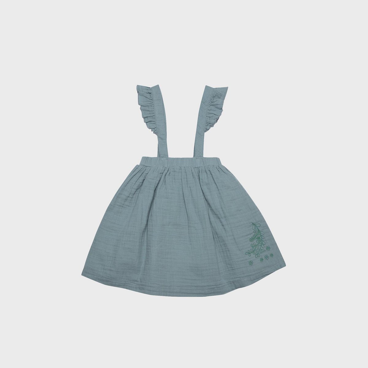 Bio-Musselin Kinderkleid Aqua mit Rüschen – GOTS-zertifiziert – Detailansicht 3