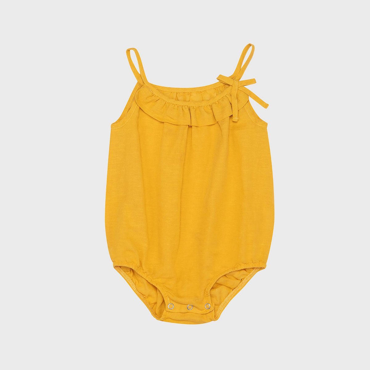 Body neonato in canapa biologica con volant, senape – Sostenibile & Delicato sulla pelle