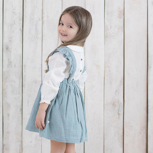 Bio-Musselin Kinderkleid Aqua mit Rüschen – GOTS-zertifiziert – Detailansicht 2