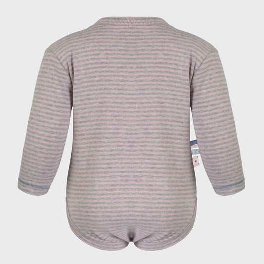 Bio Baby Langarm Wickelbody Rosa Gestreift – Kimono Body – Detailansicht 2