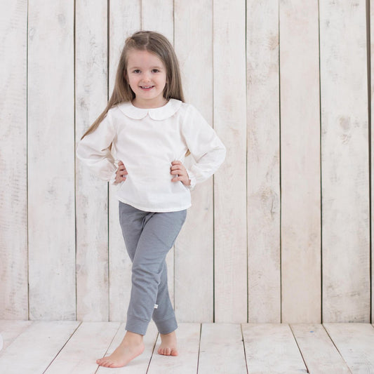 Bio Baumwoll Voile Mädchen Bluse Weiß mit Peter Pan Kragen – Detailansicht 2
