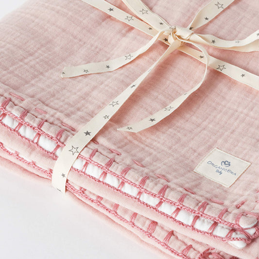 Bio Musselin Babydecke 4-lagig mit Glitzer in Pulverrosa – Detailansicht 2