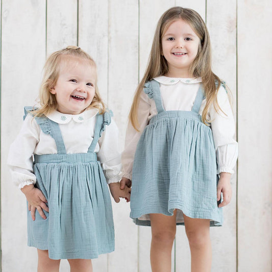 Bio Musselin Babykleid Aqua mit Rüschen – Bio-Baumwolle – Detailansicht 2