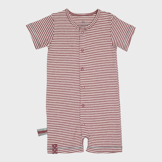 Bio Baby Strampler Bordeaux Gestreift – Bio-Baumwolle – Detailansicht 2