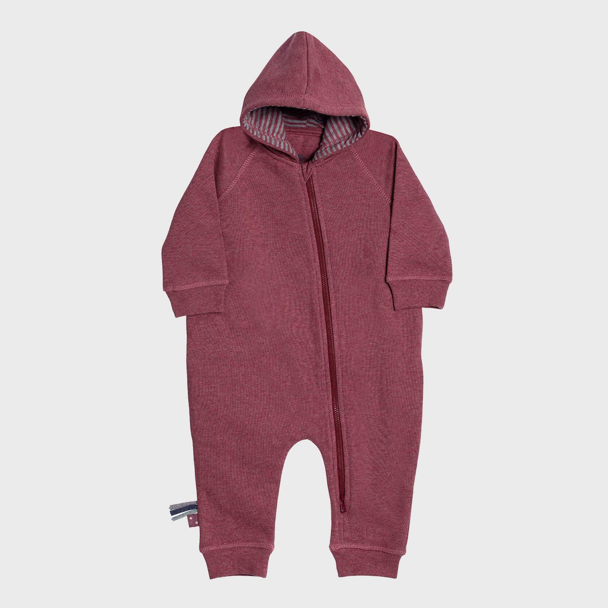 Bio Baby Kapuzenoverall Bordeaux mit Reißverschluss – Detailansicht 3