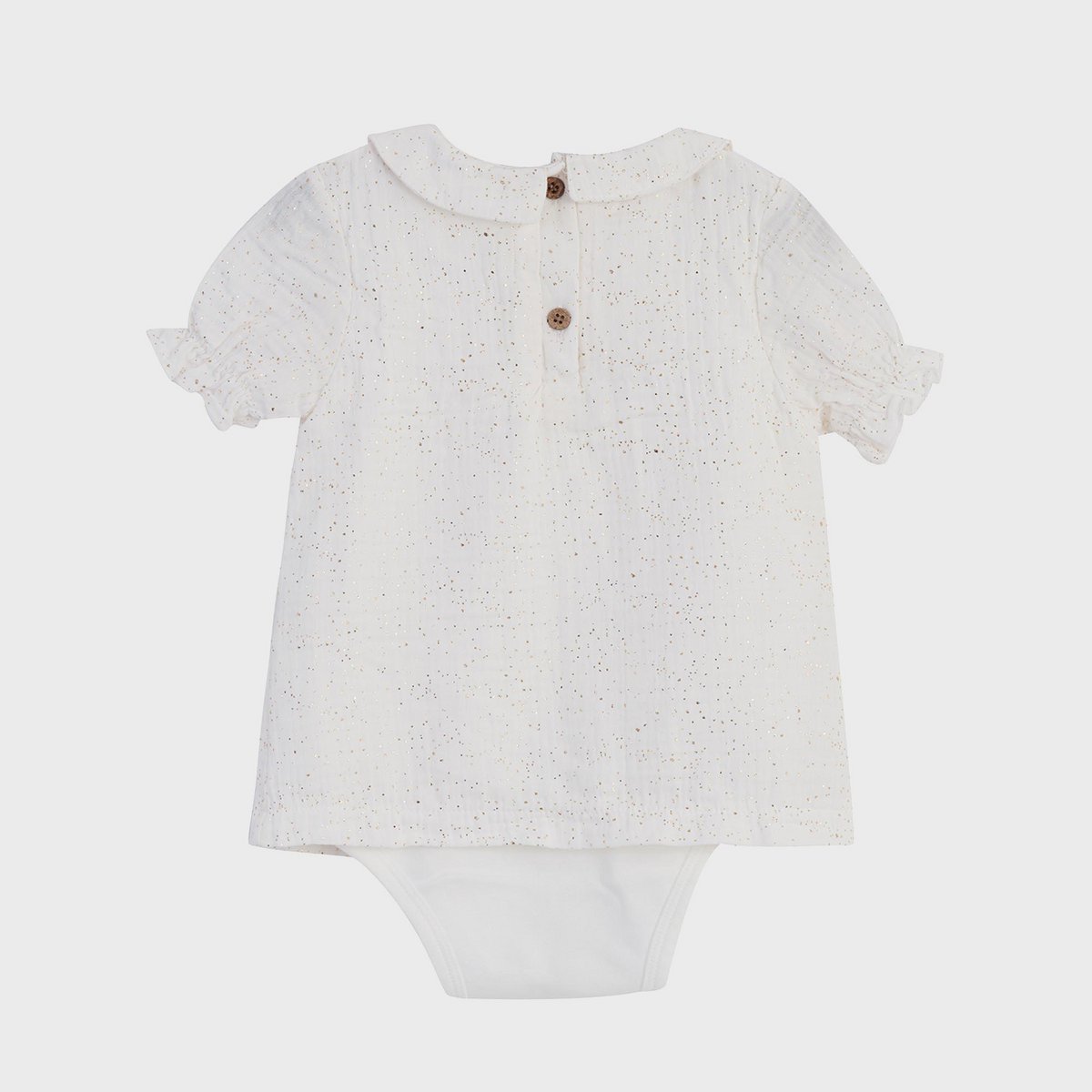 Body in mussola organica per bambine con colletto alla Peter Pan, bianco & luccichio