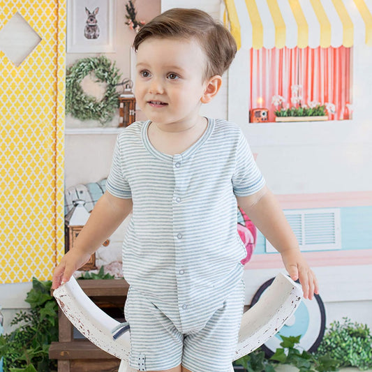 Bio Baby Strampler Aqua Gestreift – Gerippte Bio-Baumwolle – Detailansicht 2