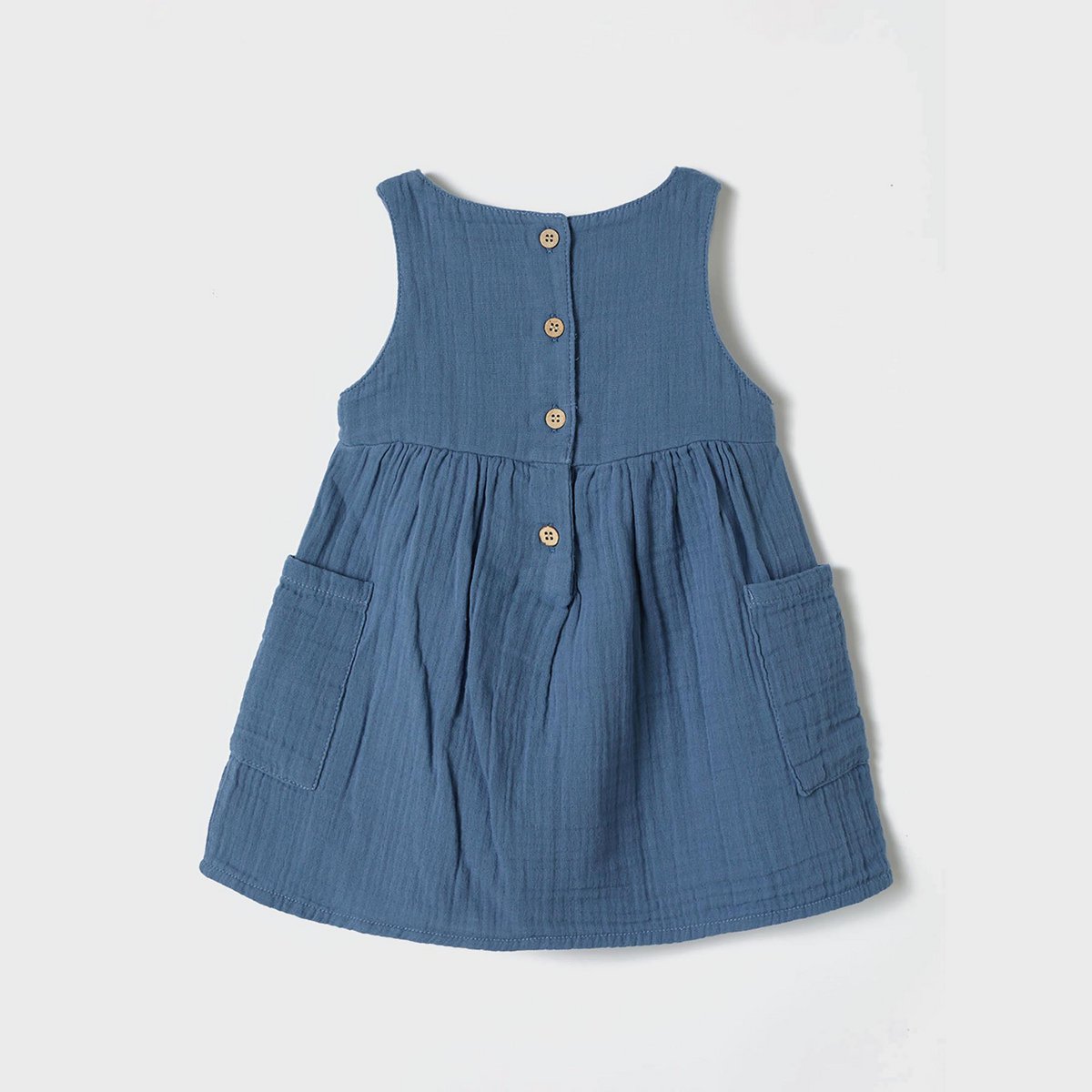 Bio Musselin Babykleid Ärmellos mit Tasche Indigo – Detailansicht 2