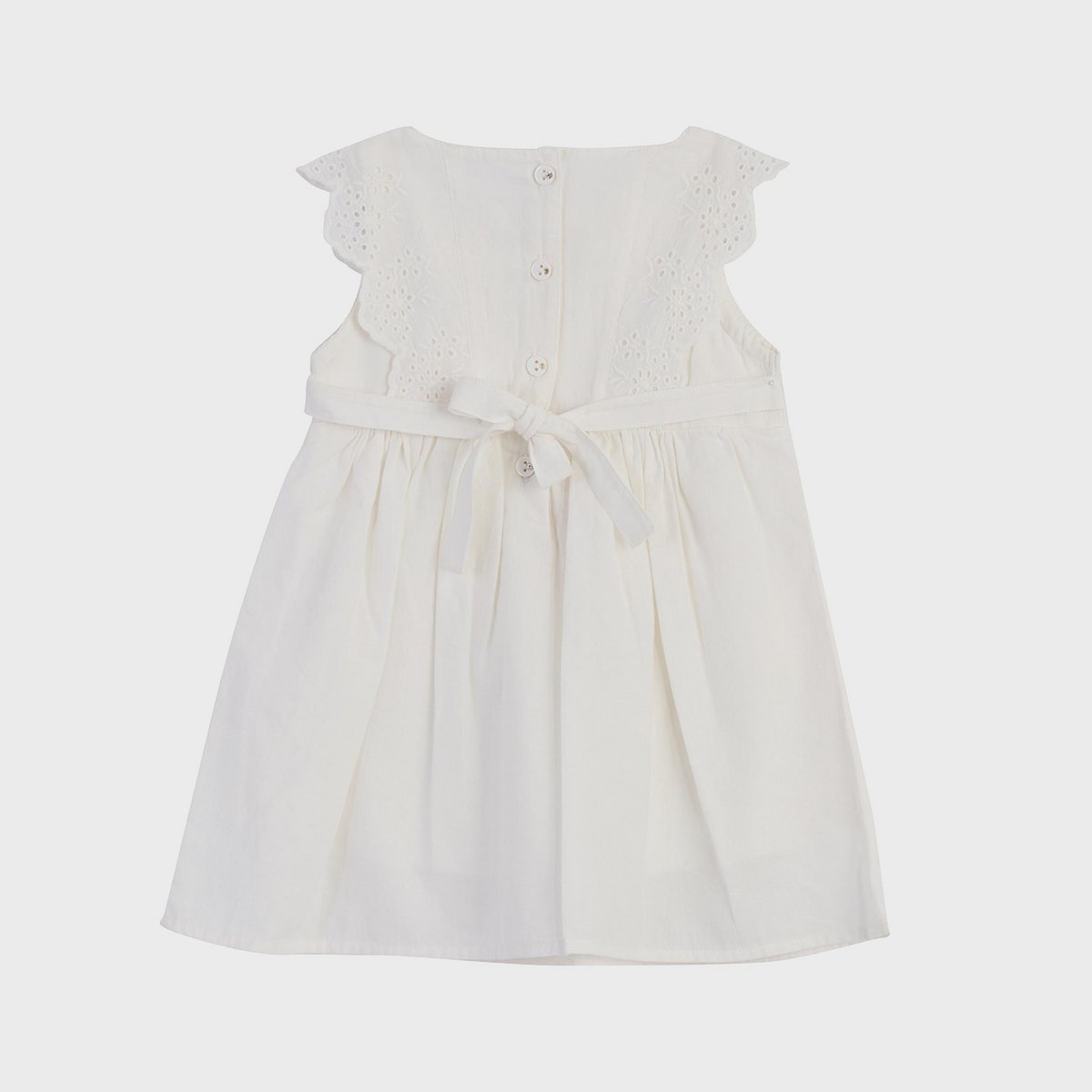 Bio-Baumwollkleid Ärmellos Weiß mit Jakobsmuschelsaum – Detailansicht 5
