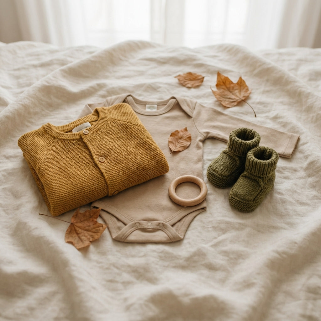 Bio-Babykleidung für Herbst und Übergangszeit, Strickjacke und Booties