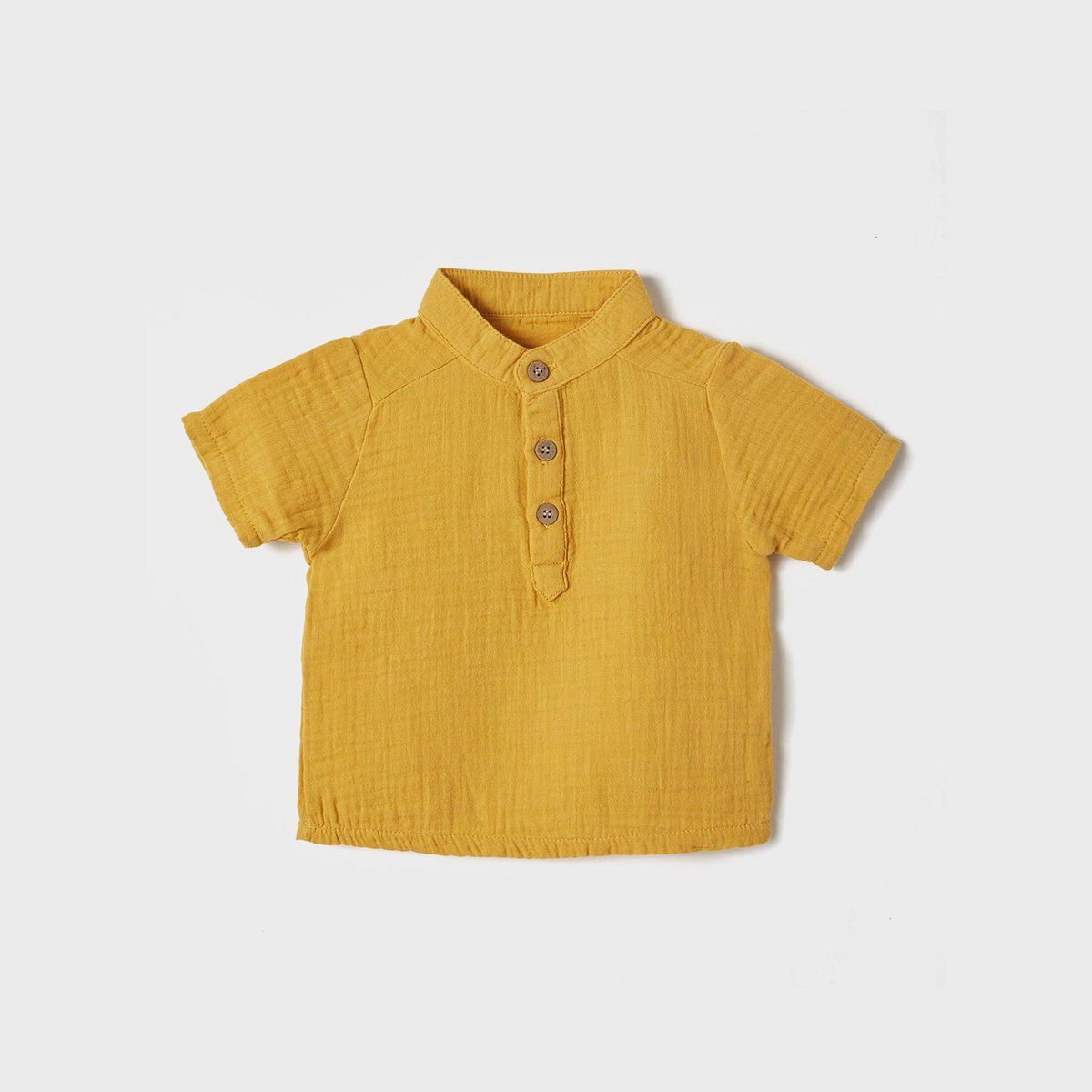 Bio Musselin Kurzarm Hemd Senf, aus 100% Bio-Baumwolle.