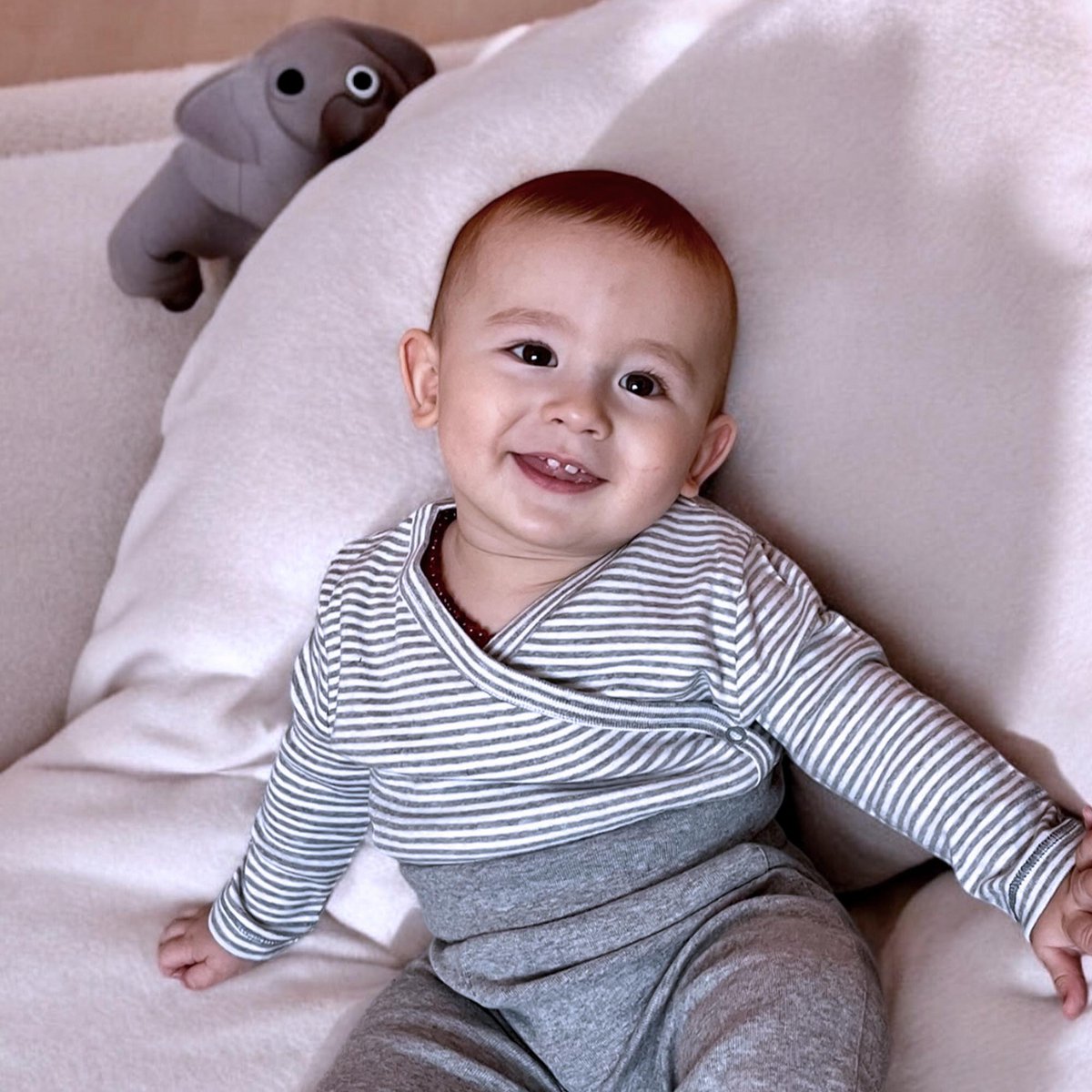 OrganicEra Organic Baby L/S Kimono-Body, grau gestreift