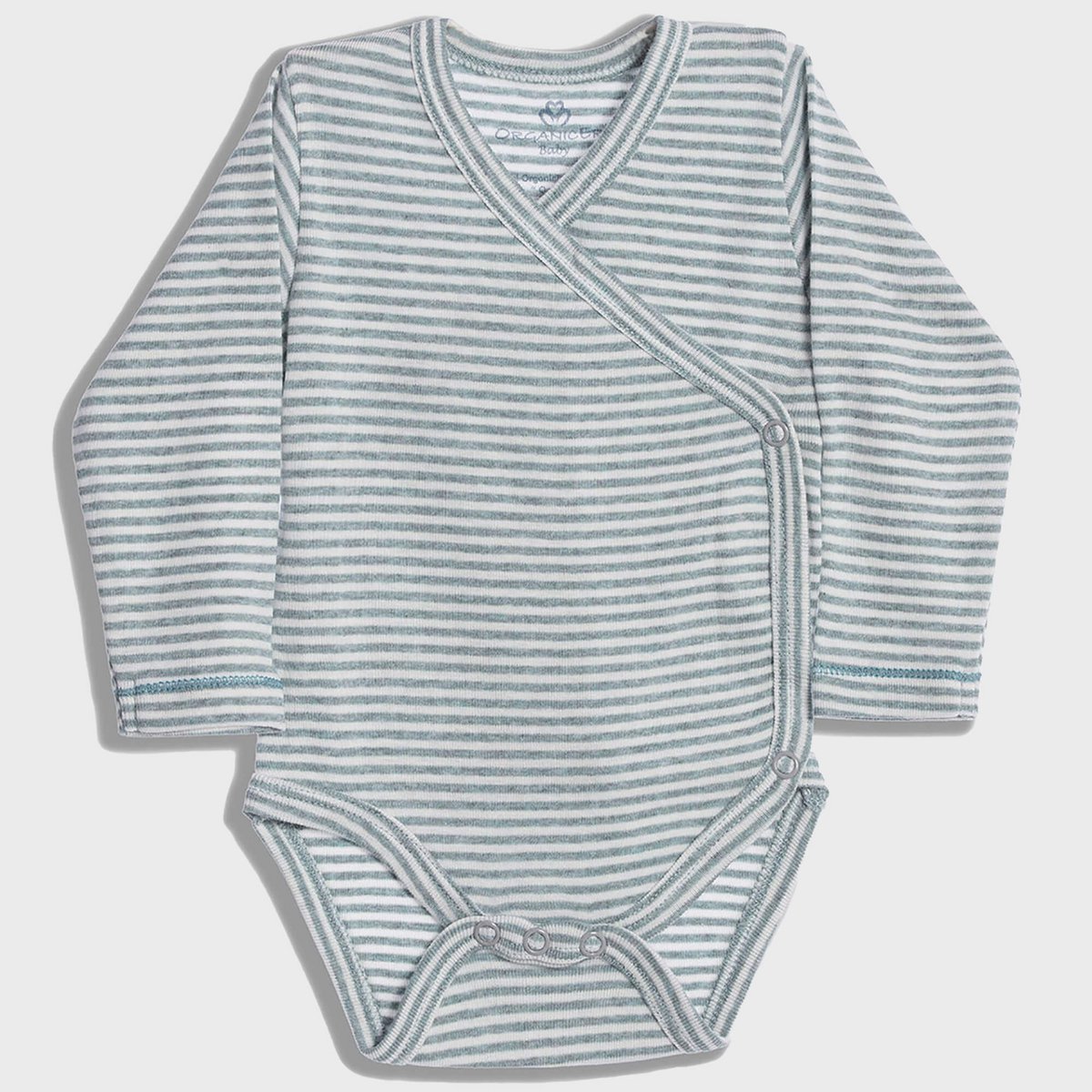 OrganicEra Organic Baby L/S Kimono Body, Aqua gestreift