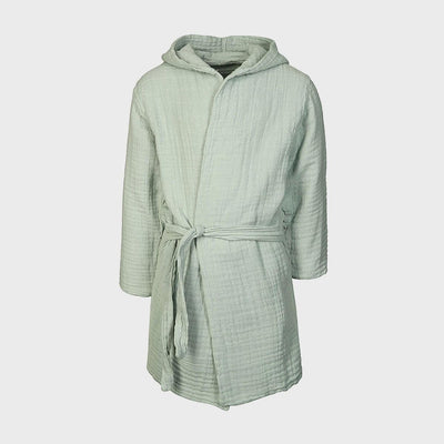 Bio Musselin Kinder Bademantel mint mit Kapuze, für 7-8 Jahre.