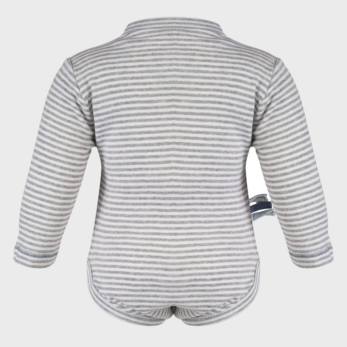 Bio Baby Langarm Wickelbody Grau Gestreift – Sanfte Bio-Baumwolle zum einfachen Anziehen