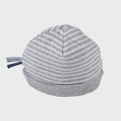 Graue, reversible Bio Babymütze aus 100% Bio-Baumwolle