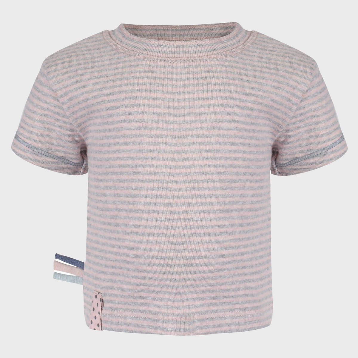 Rosa gestreiftes Baby & Kinder Kurzarm T-Shirt aus weichem Baumwoll-Rippstrick.