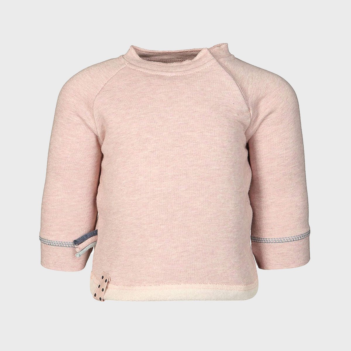 Bio Baby Sweatshirt Rosa Melange mit Druckknöpfen aus Bio-Baumwolle.