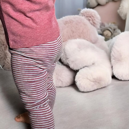 Unisex Bio Baby Leggings Gestreift Bordeaux Grau – Detailansicht 2