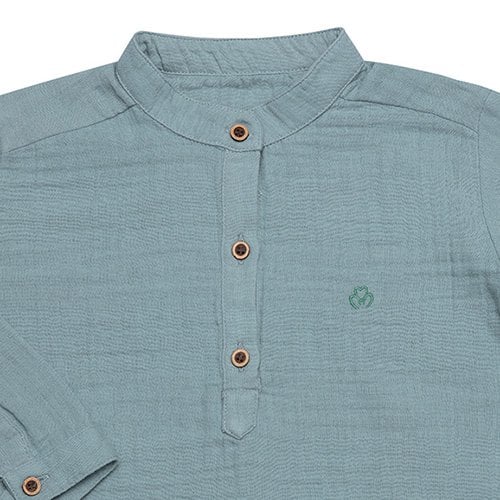 Bio Musselin Langarmhemd Jungen Aqua – Detailansicht 2