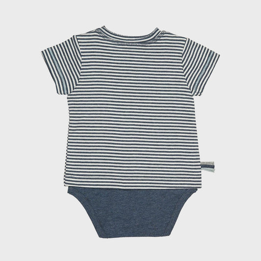 Bio Baby Kurzarm Body Indigo Gestreift – Druckknöpfe – Detailansicht 2