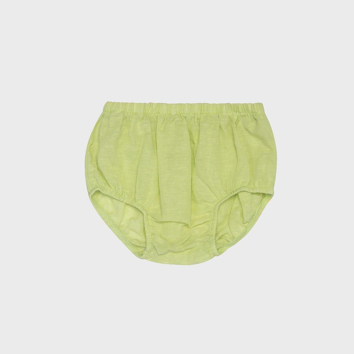 Weicher, apfelgrüner Bio Hanf-Baumwoll Baby Bloomer, hautfreundlich und atmungsaktiv.