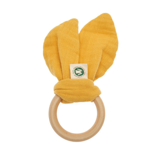 Baby Bio Beißring aus Musselin & Holz Senf – Zahnungshilfe – Detailansicht 2