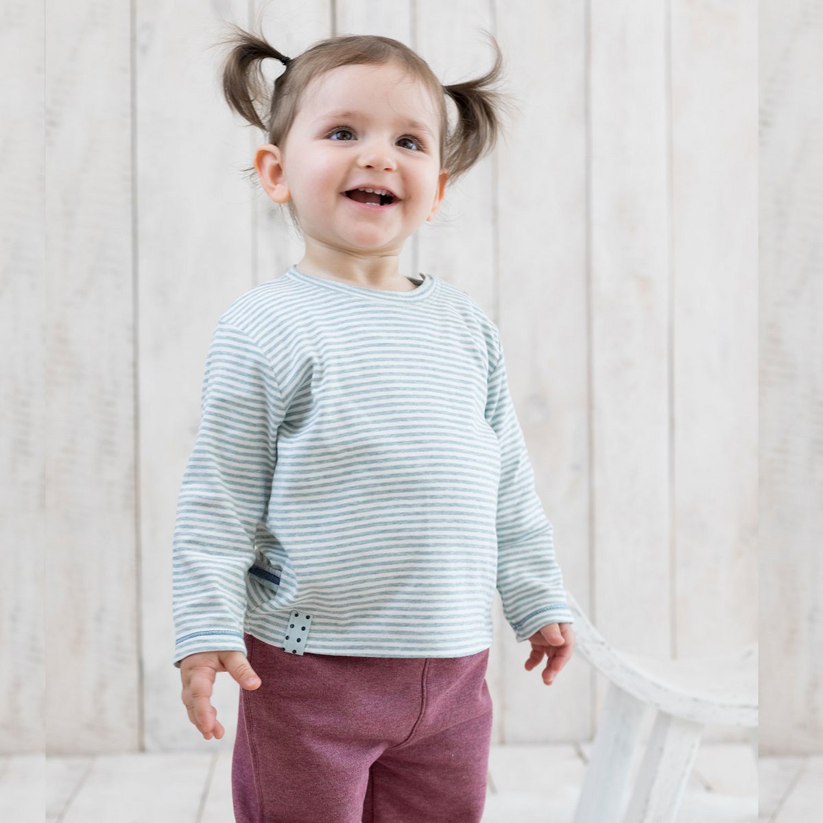 OrganicEra Organic Baby L/S T-Shirt, Aqua gestreift