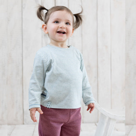 OrganicEra Organic Baby L/S T-Shirt, Aqua gestreift