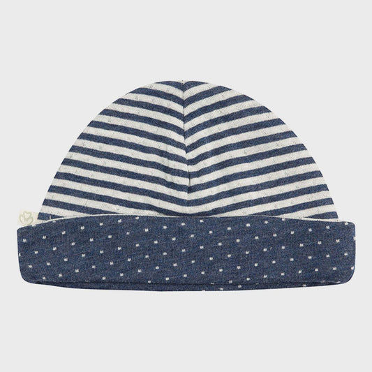Bio Babymütze Reversibel Indigo – 100% Bio-Baumwolle – Detailansicht 2