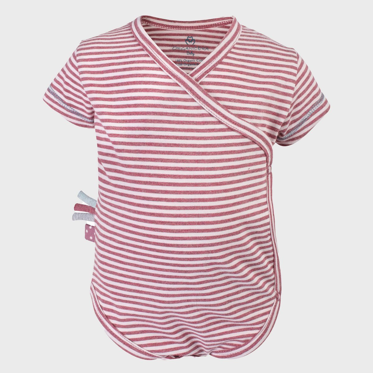 Body avvolgente biologico a maniche corte a righe bordeaux - morbido cotone biologico per il massimo comfort