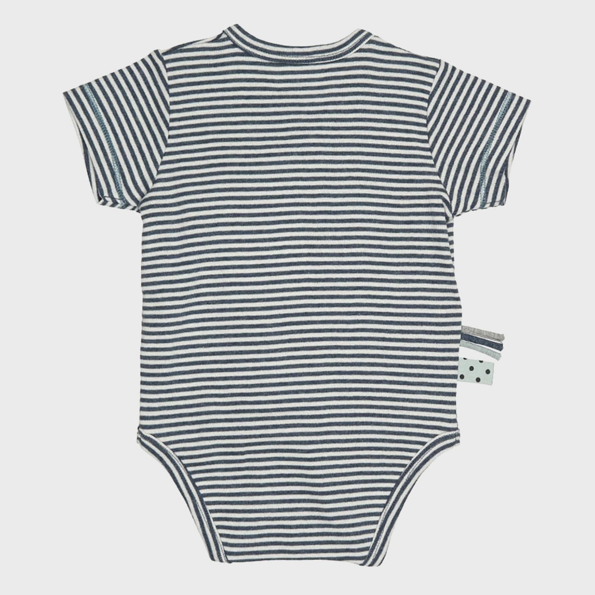 Body kimono avvolgente per bebè manica corta in cotone biologico a righe indaco