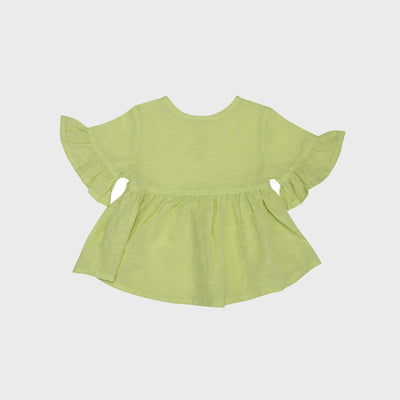 Apfelgrüne Bio Babybluse aus Hanf-Baumwolle.