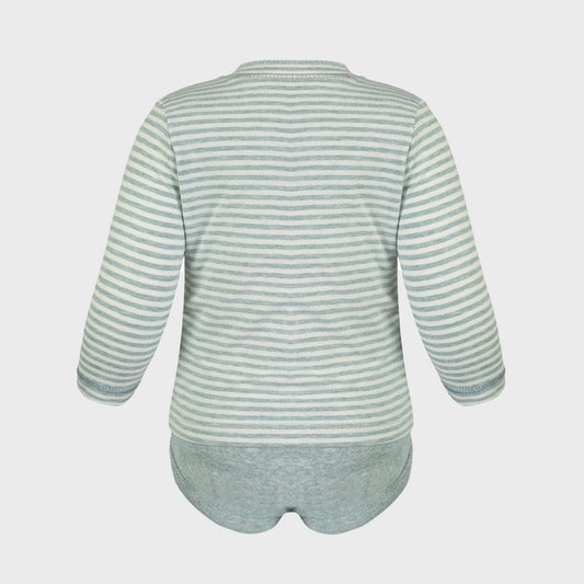 Weicher Baby Langarm T-Shirt Body Aqua Gestreift – Detailansicht 2