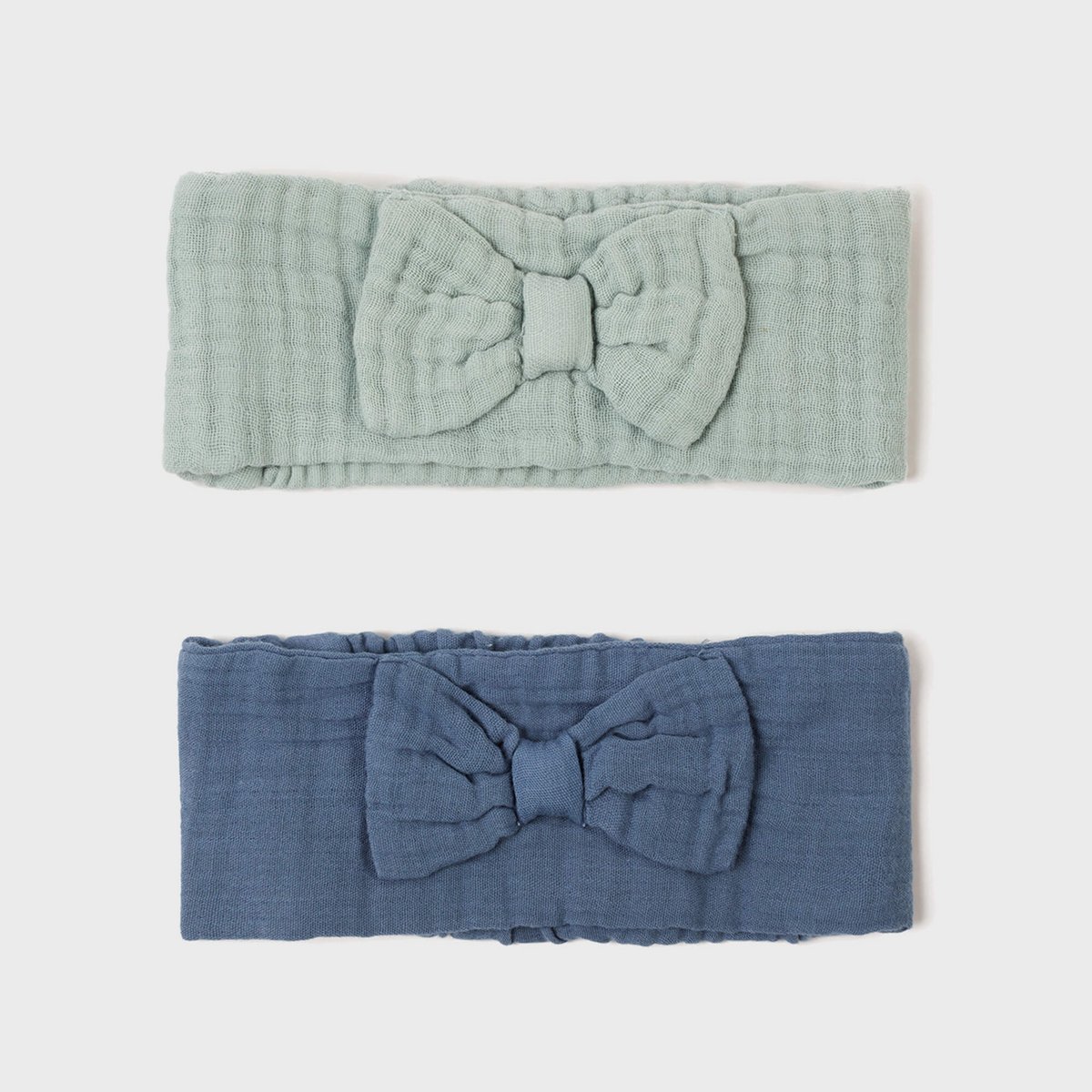 Bio Musselin Baby Stirnbänder 2er Set in Aqua & Indigo mit Schleife