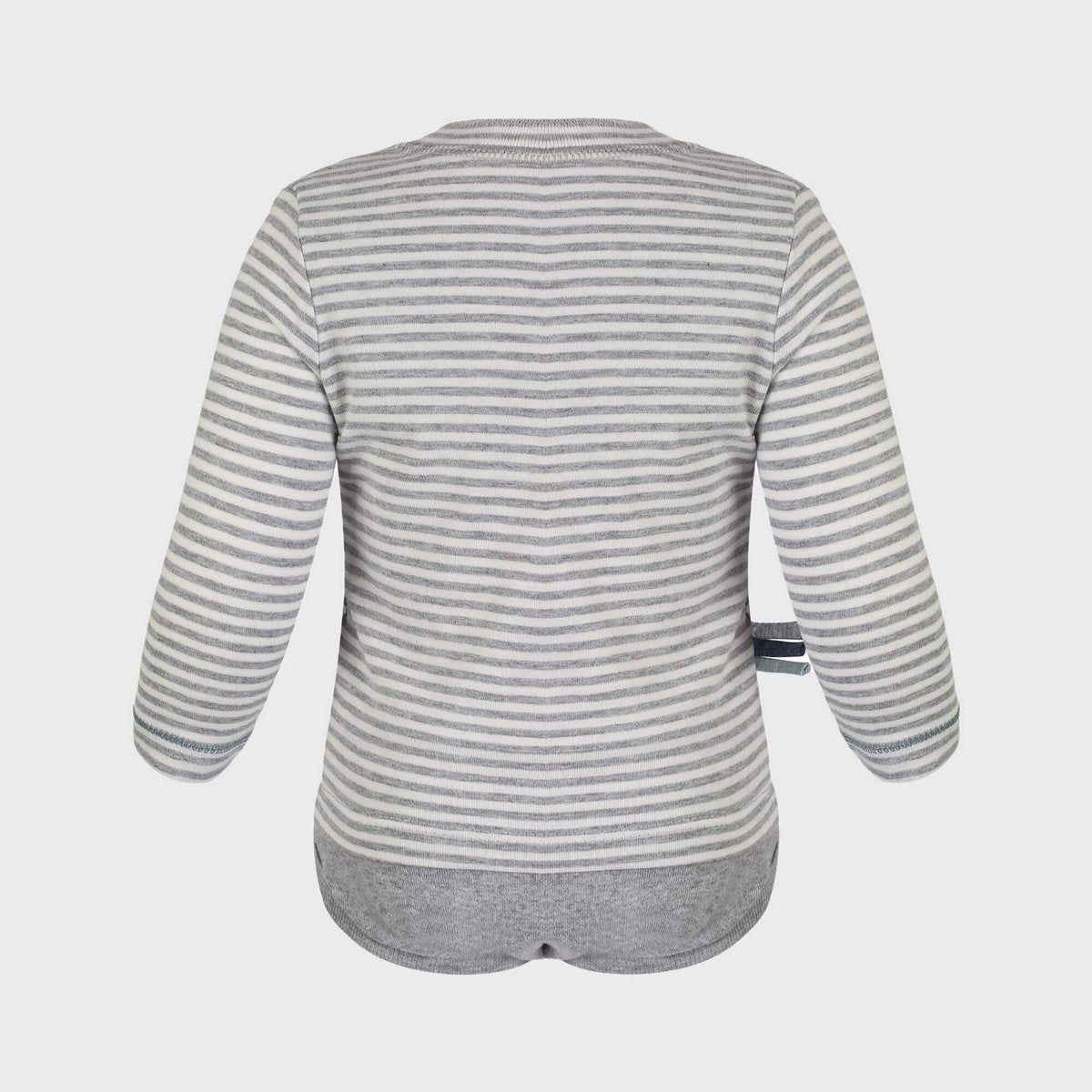 T-shirt body biologica da neonato a maniche lunghe a righe grigie realizzata in morbido cotone biologico