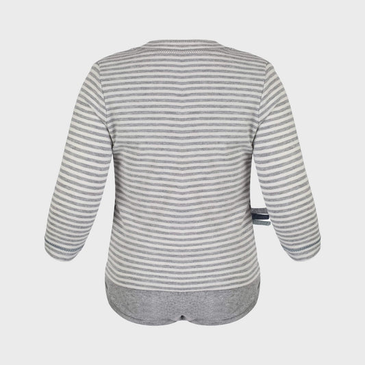 Bio Baby Langarm T-Shirt Body Grau Gestreift – Bio-Baumwolle – Detailansicht 2