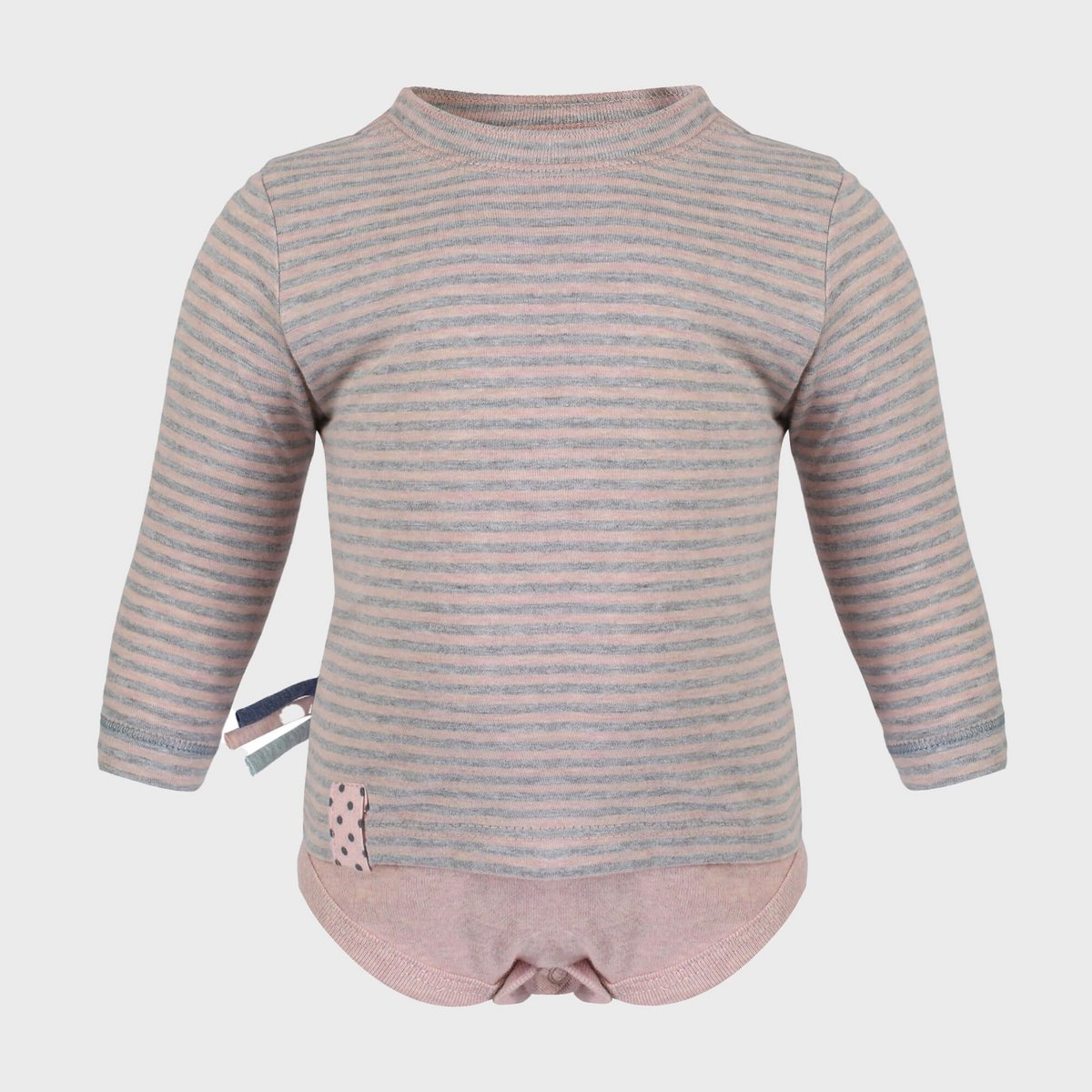 Bio Baby Langarm Body, rosa gestreift, aus weicher Baumwolle.