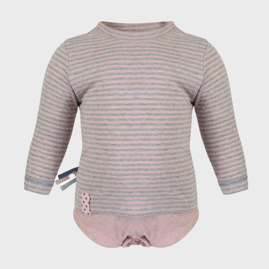Bio Baby Langarm Body, rosa gestreift, aus weicher Baumwolle.